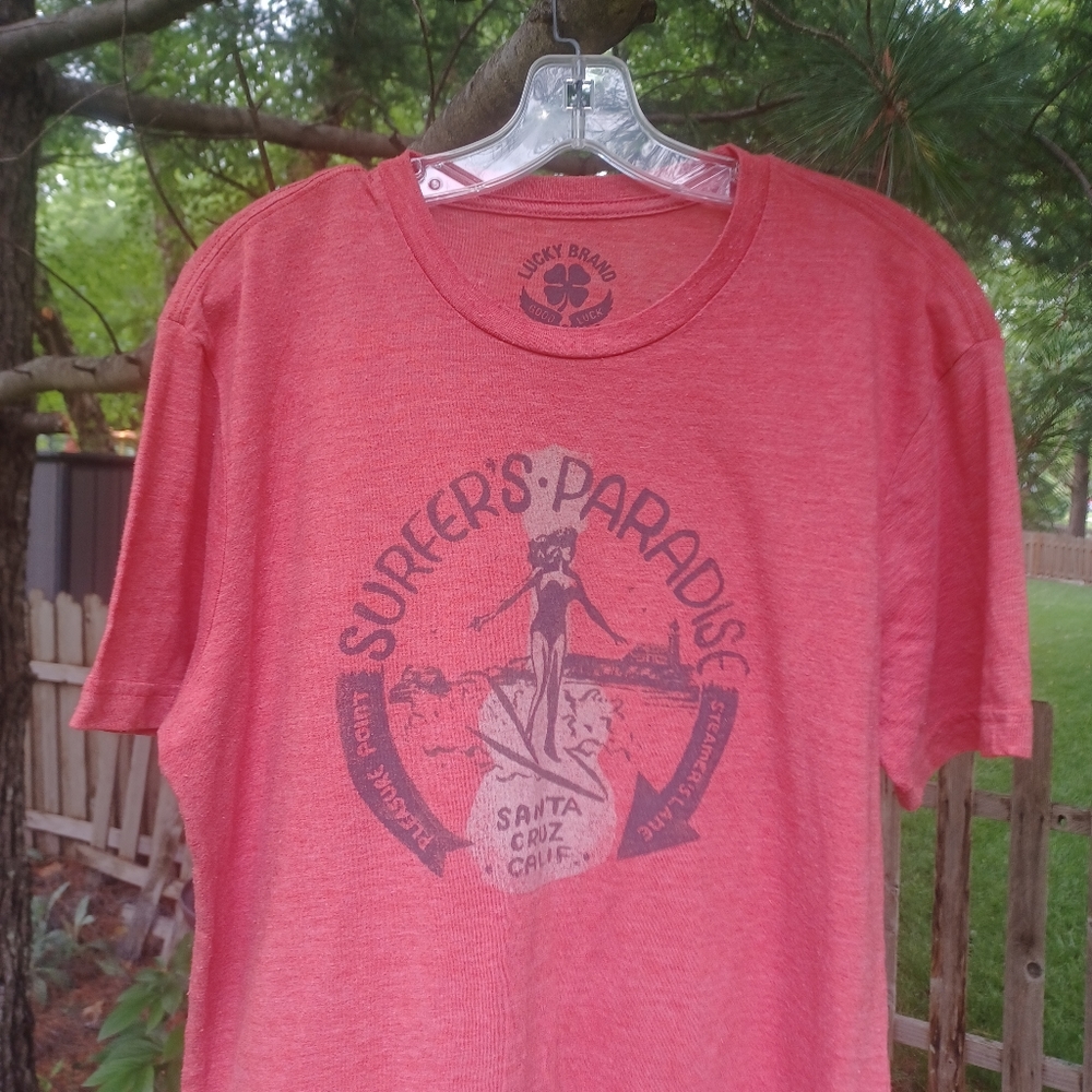 LUCKY BRAND SINGLE STITCH  ORIGINALS VINTAGE STYLE TEE LARGE SURFERS PAR…